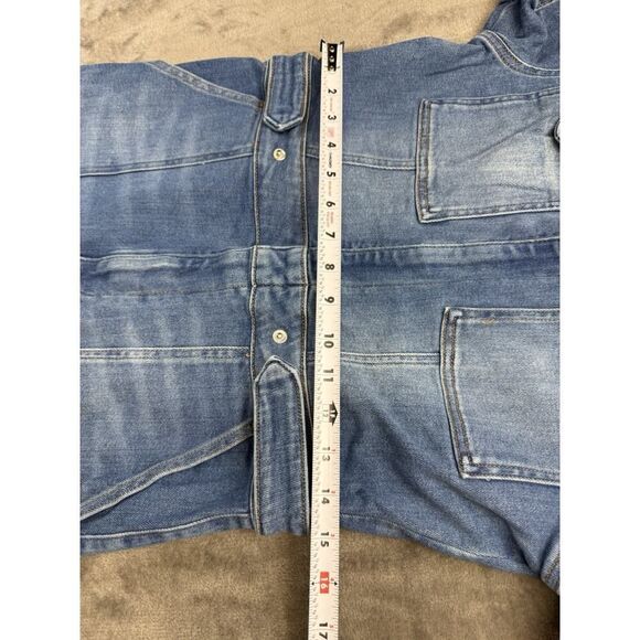 Good American Denim Short Sleeve Jumpsuit Size 4 Zip Front Flare Legs Blue - Picture 11 of 16